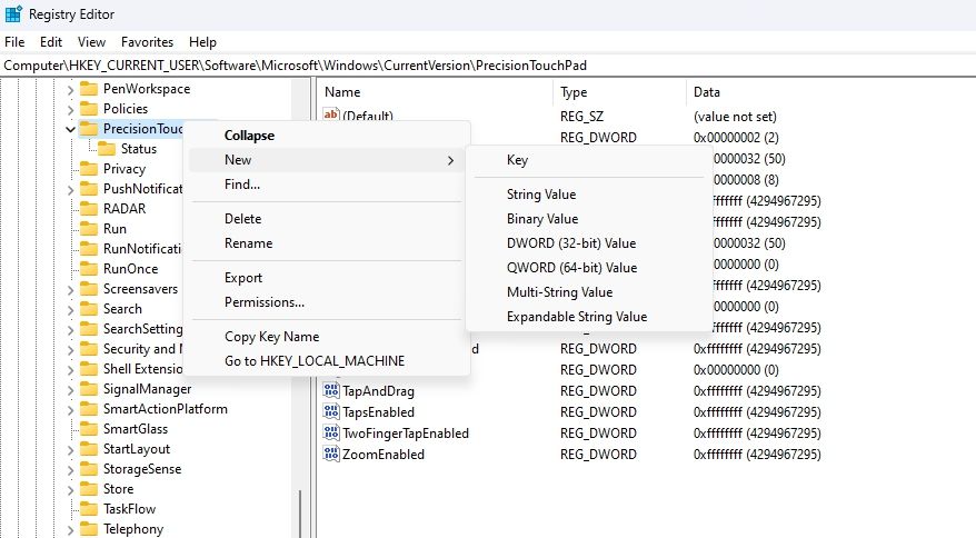 Создание DWORD (32-бит) в редакторе реестра