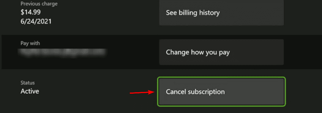 Скриншот меню подписок на консоли Xbox