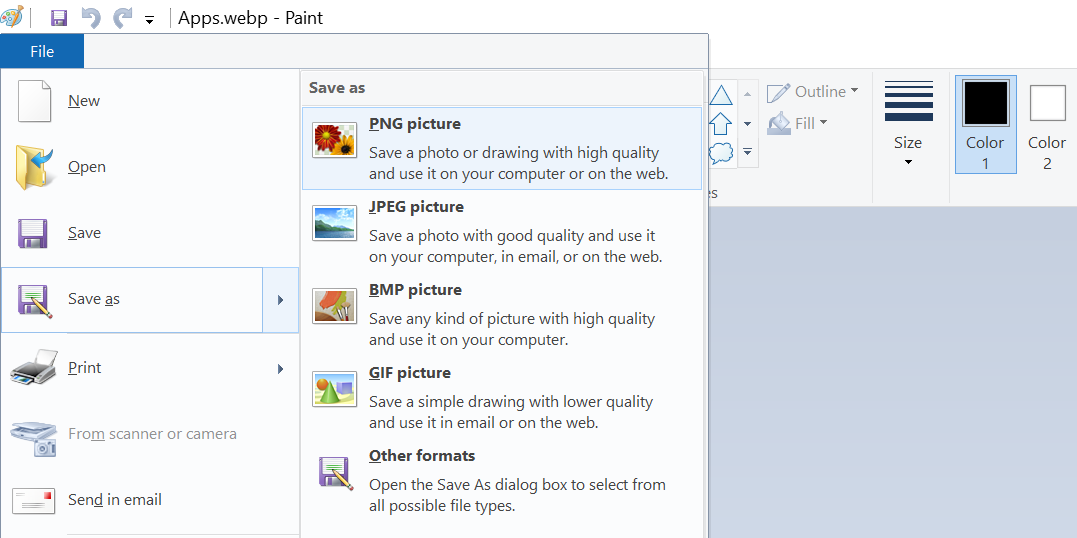 Использование Paint для конверсии WebP
