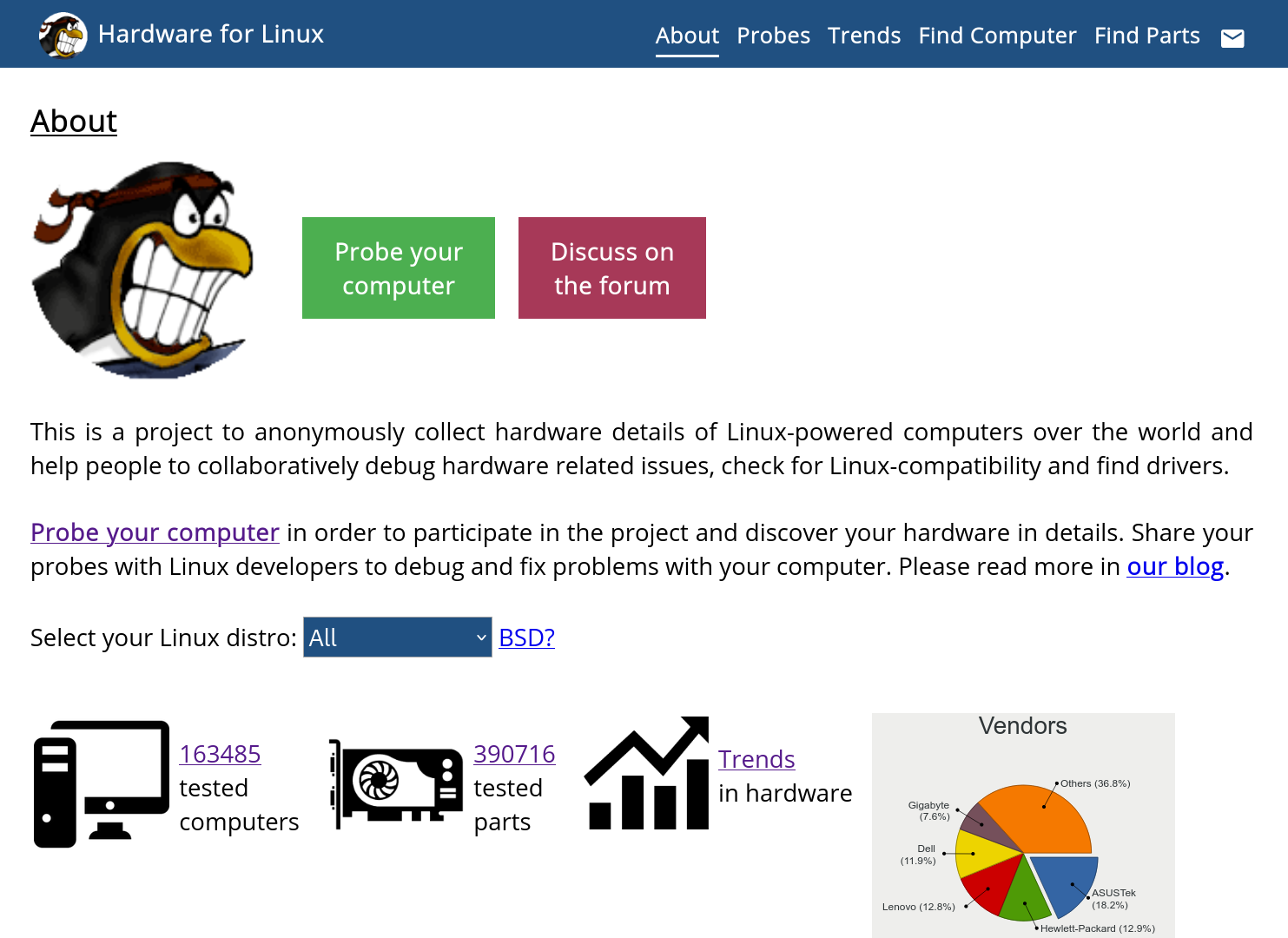 Screenshot of https://linux-hardware.org/