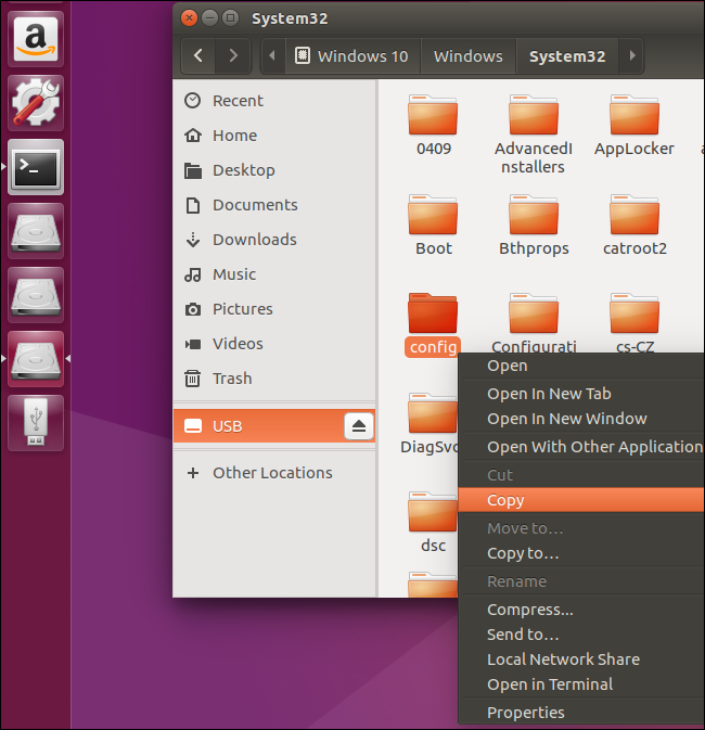 Копирование папки config из Ubuntu