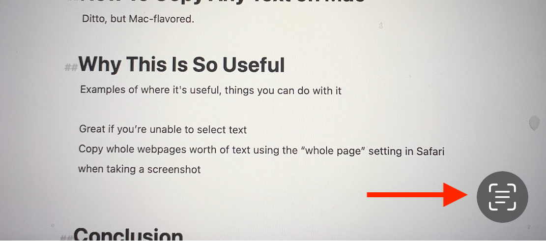 Значок «Показать текст» на скриншоте в приложении Фото.