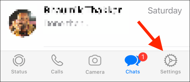 Tap on the Settings button in WhatsApp on iPhone