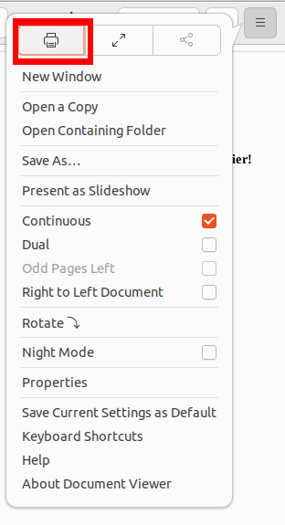 Скриншот: меню с иконкой принтера