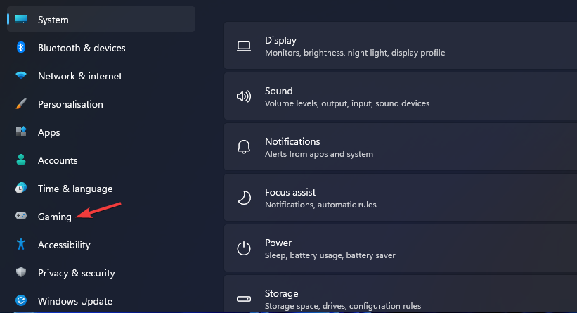 Вкладка «Игры» в настройках Windows