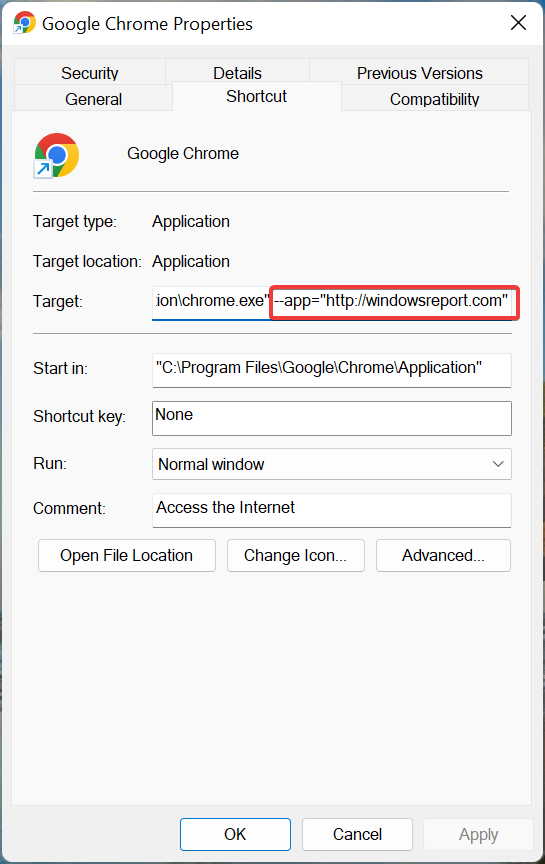 Добавление флага --app в поле Объект