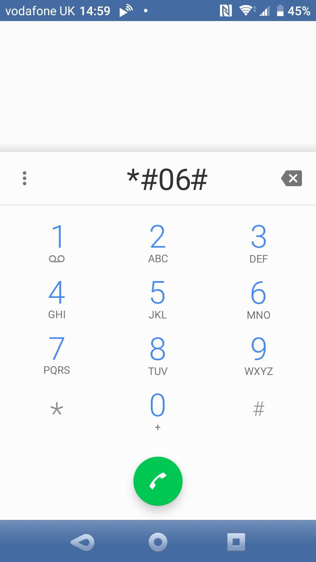 Показатель IMEI на экране телефона