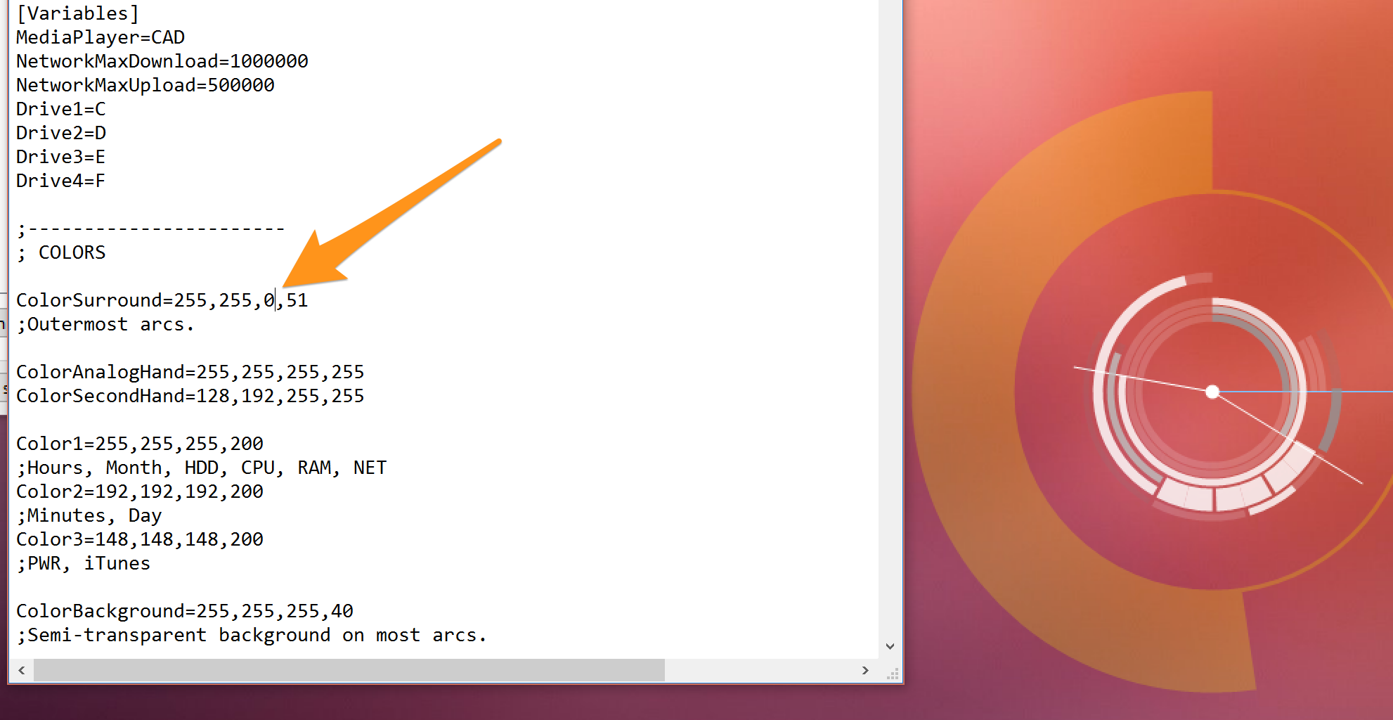 Пример скина с настройками цвета и размера