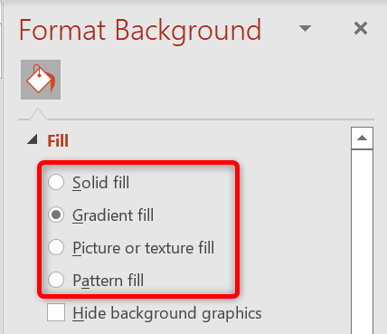 Параметры заполнения в панели Формат фона.