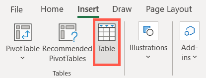 On the Insert tab, click Table