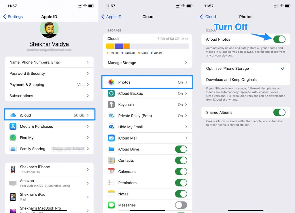 Impostazioni iCloud Foto su iPhone
