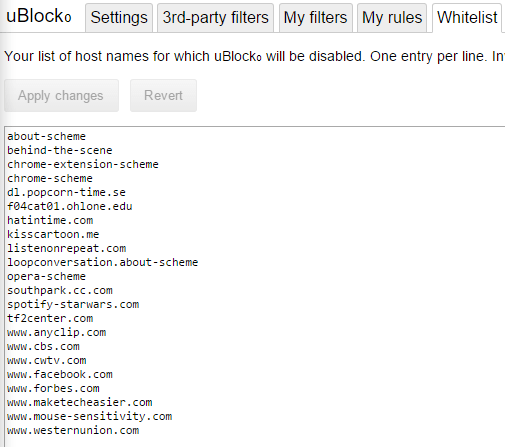 Пример белого списка сайтов в расширении