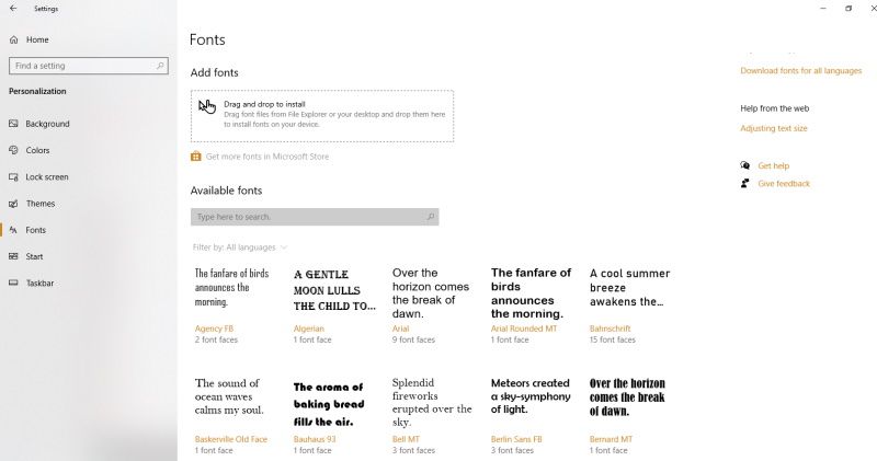 Добавление шрифтов в Параметры ПК и окно добавления шрифтов