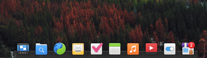 Оболочка Pantheon с доком внизу экрана