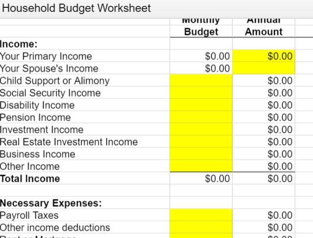 сложный шаблон бюджета с подкатегориями