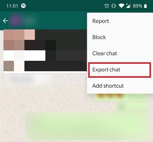 Экспорт чата в WhatsApp — выбор опции экспорта
