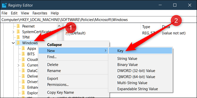 Создайте раздел System под ключом Windows