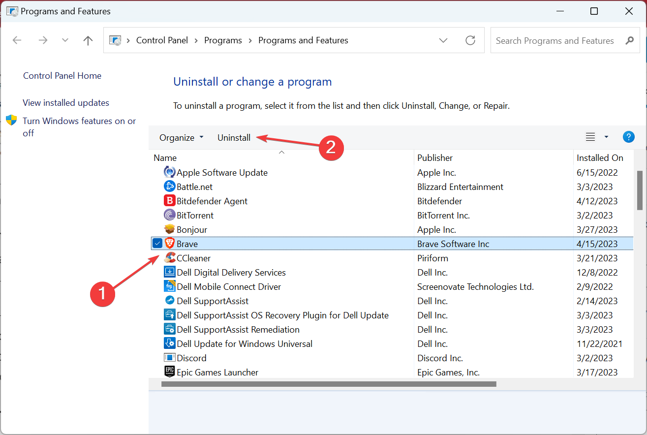 uninstall to fix missing msvcrt.dll