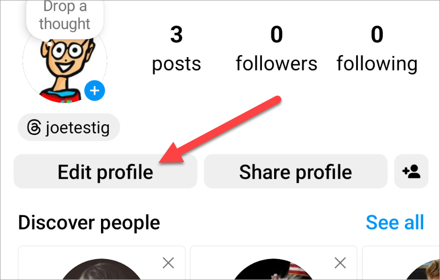 Кнопка Редактировать профиль в вашем профиле Instagram