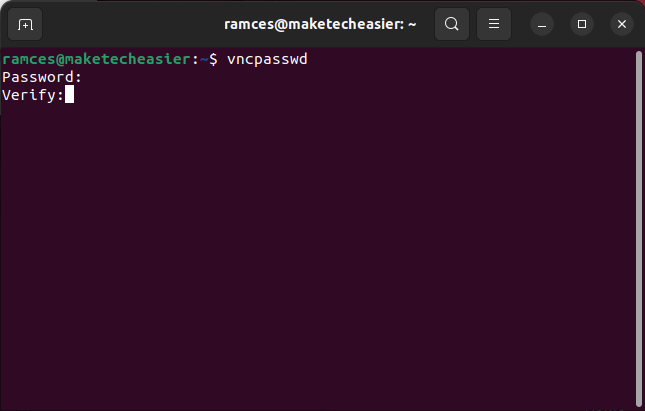Создание пароля для пользователя VNC