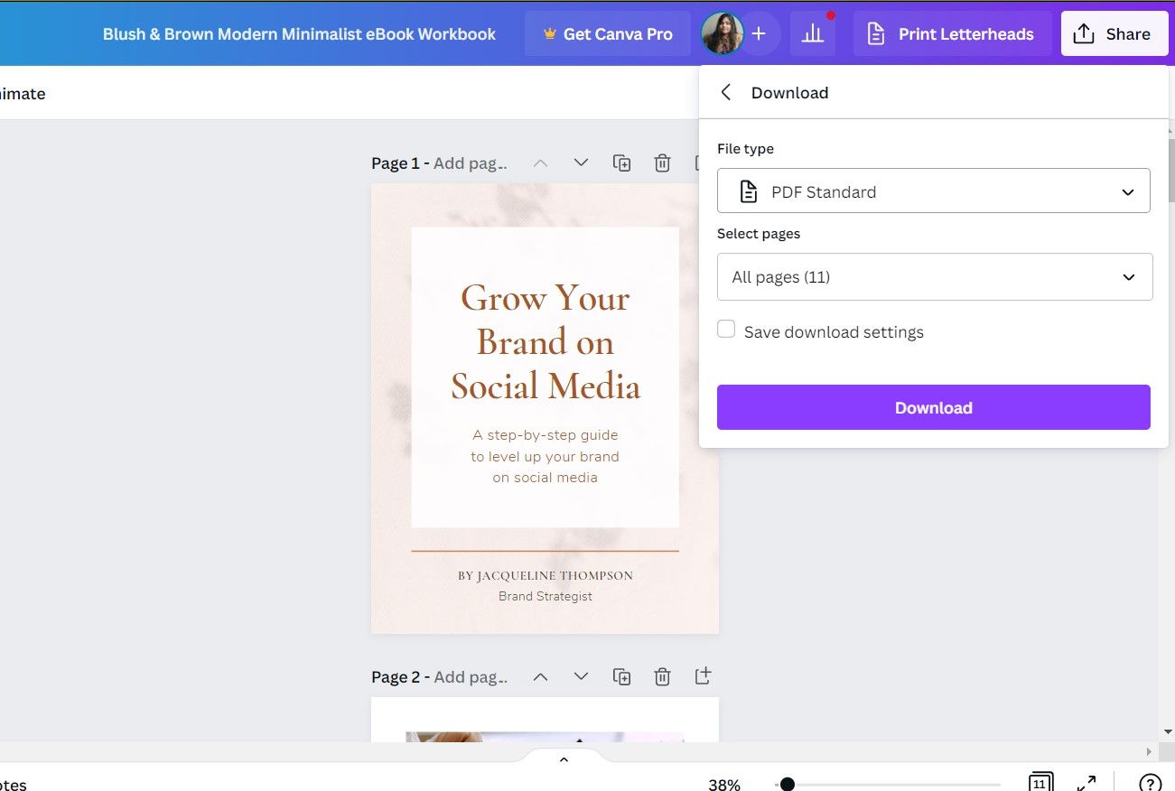 Кнопка скачивания в Canva