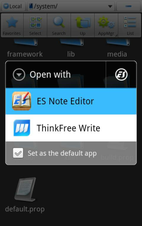 Открытие build.prop через ES Note Editor