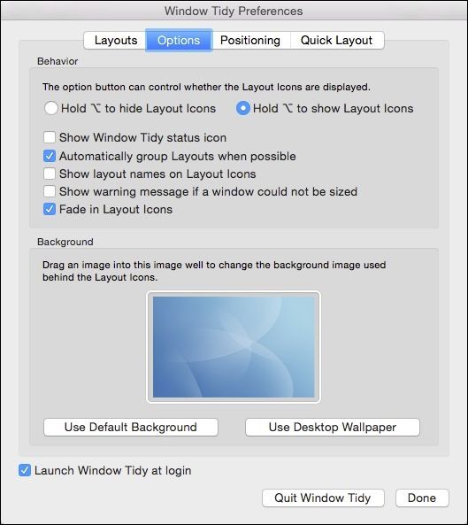 Раздел «Options» в настройках Window Tidy