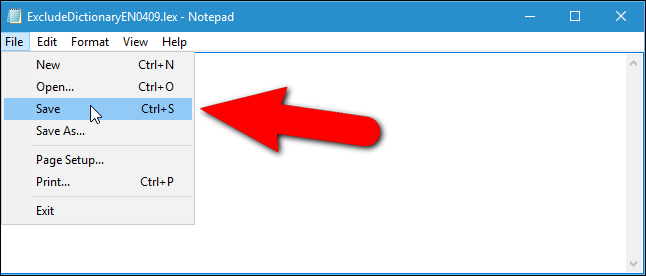 Сохранение изменённого файла ExcludeDictionary в Блокноте