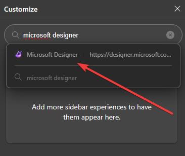 Результат поиска Microsoft Designer для добавления в боковую панель Edge