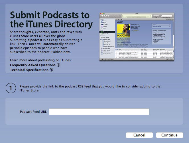 Отправьте RSS-ленту в Apple через iTunes или Podcasts Connect.