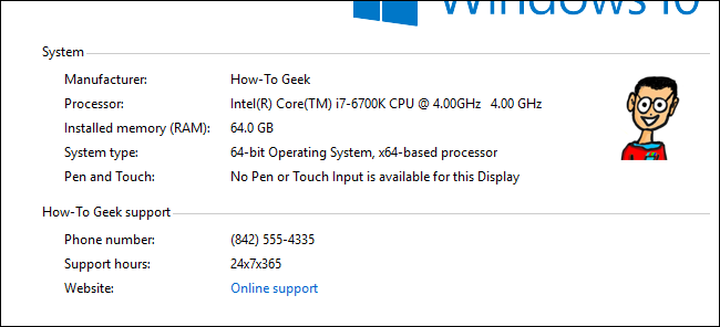 Изменить информацию производителя в Windows