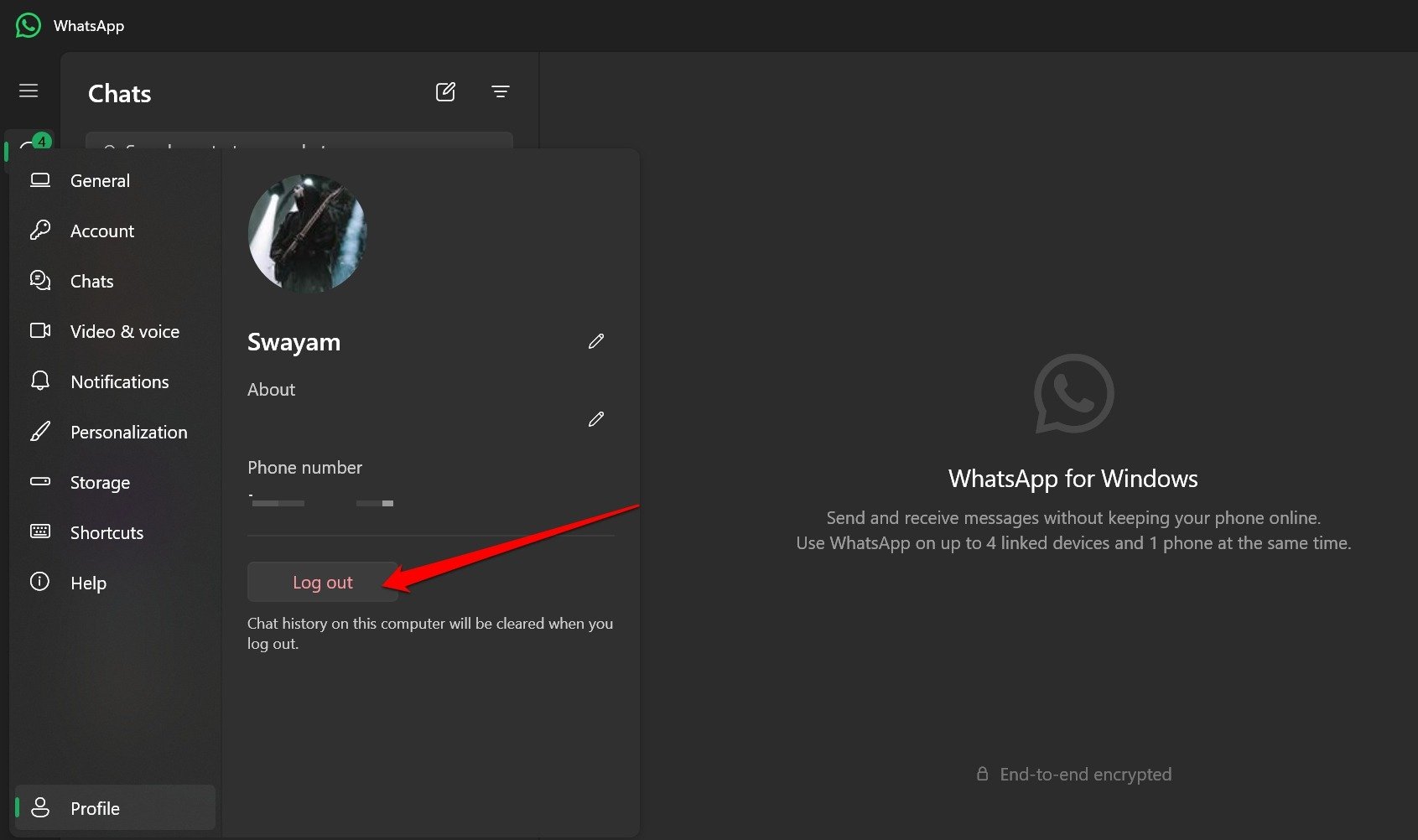 log out of WhatsApp desktop