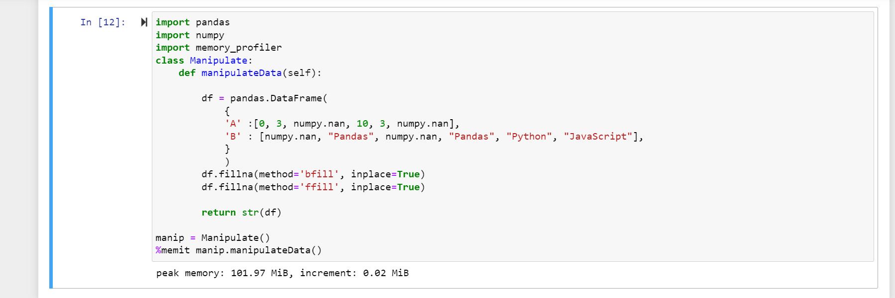 Jupyter Notebook function memory profile