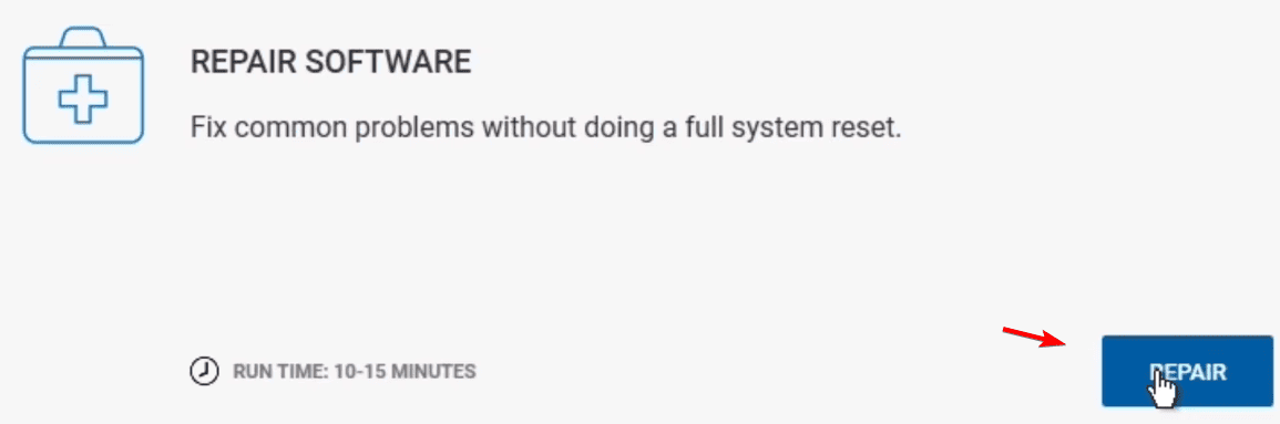 Раздел Repair software в интерфейсе восстановления
