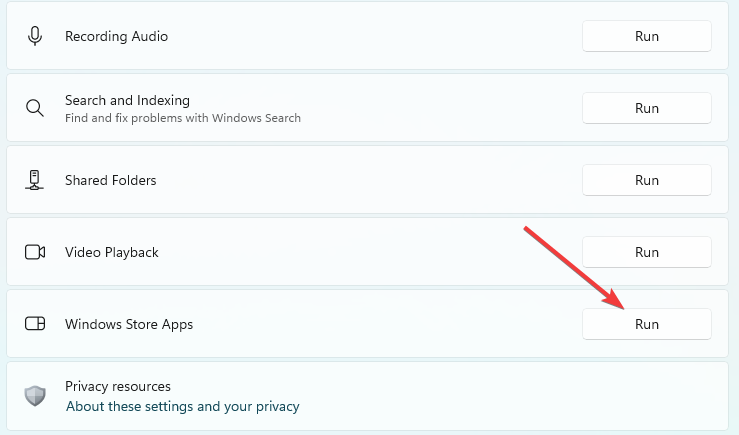 Запуск устранения неполадок для приложений Microsoft Store