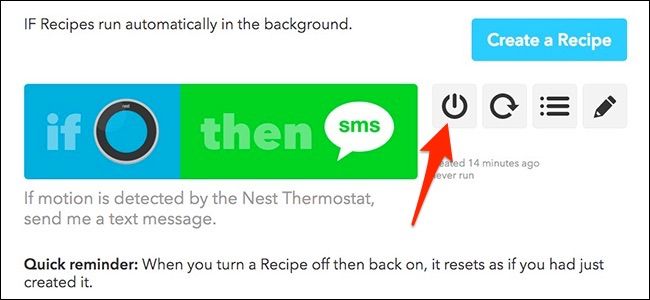 Отключение рецепта на IFTTT