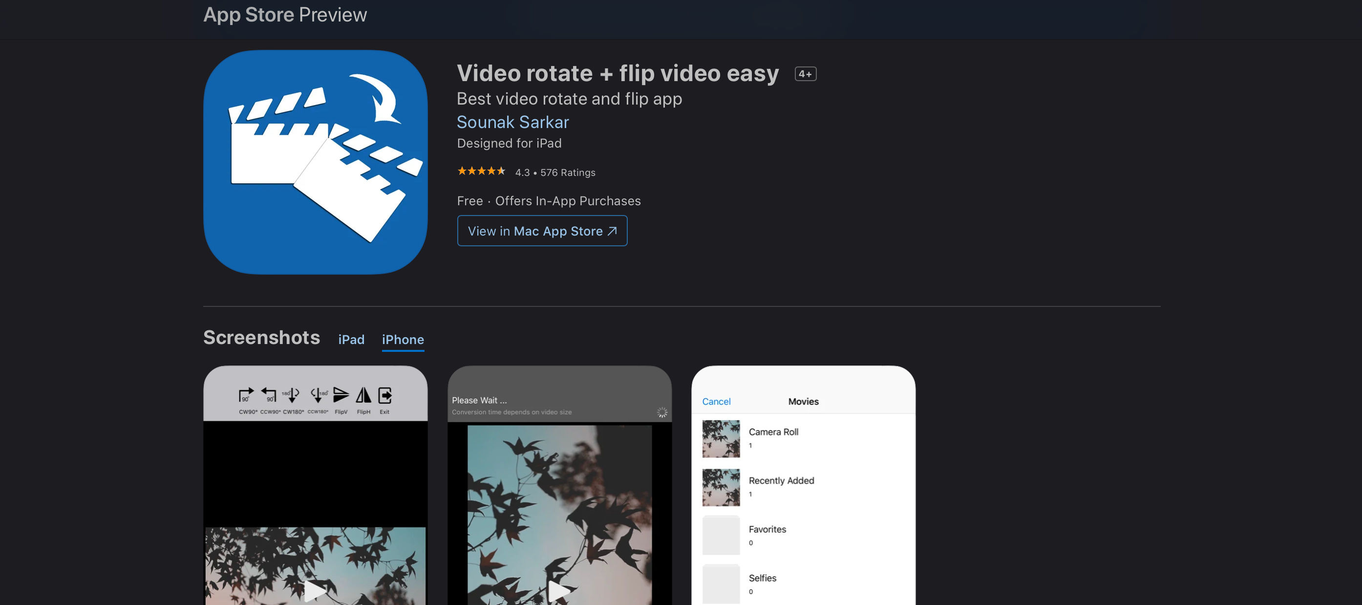 скриншот приложения Video Rotate + Flip в App Store