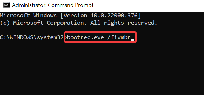 Esecuzione bootrec /fixmbr