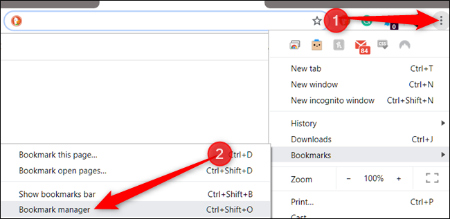 Открытие диспетчера закладок в Chrome