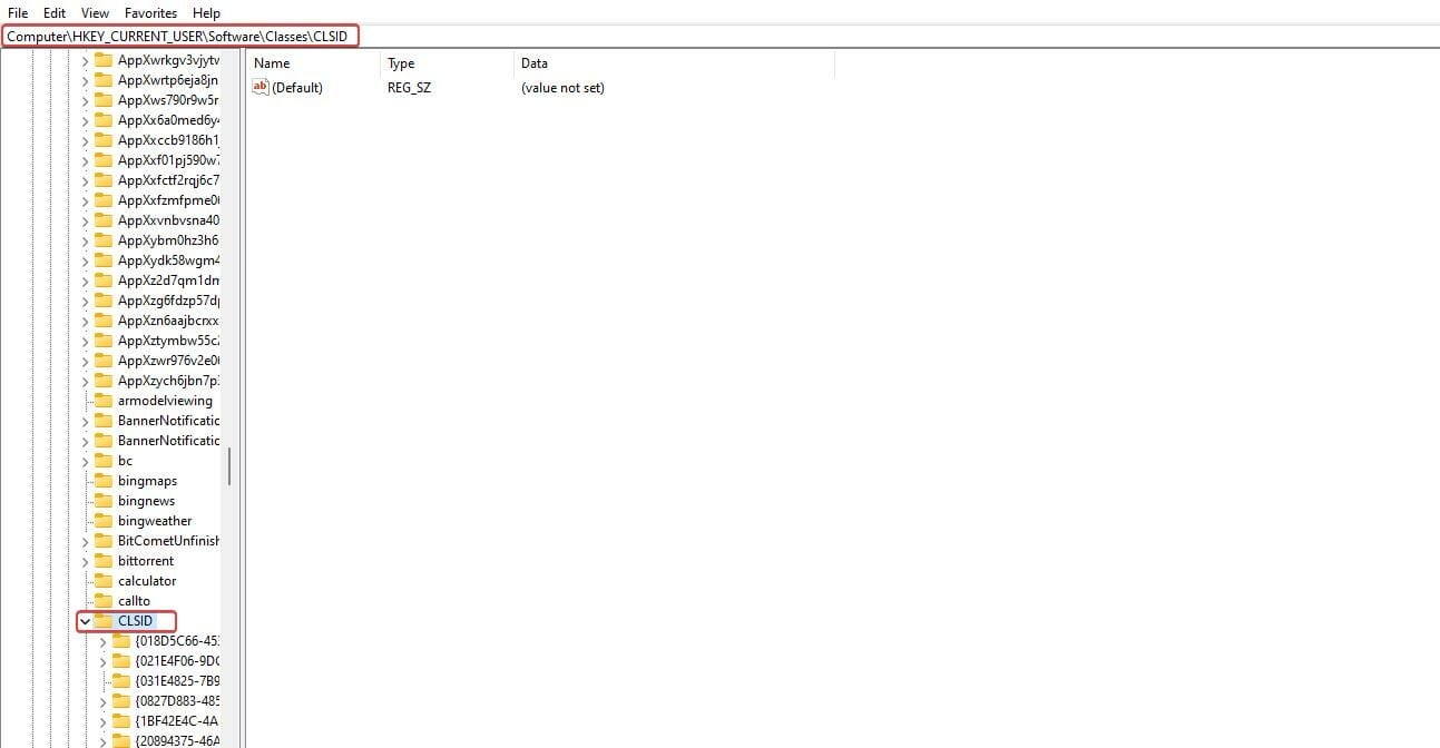 Путь к CLSID в редакторе