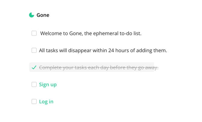 Интерфейс Gone: минималистичный список задач с таймером 24 часа