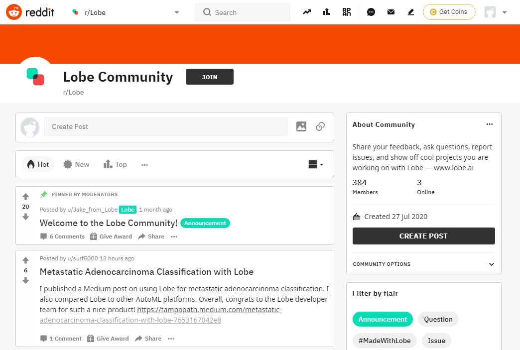 Сообщество Lobe на Reddit