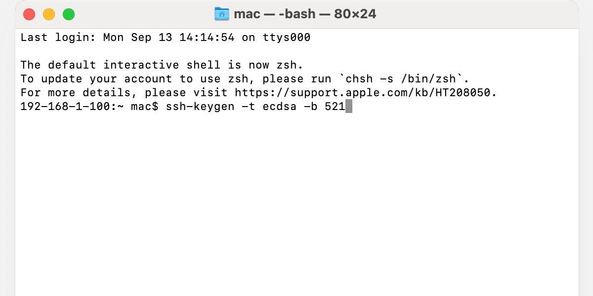 Окно Terminal на Mac с командой ssh-keygen.