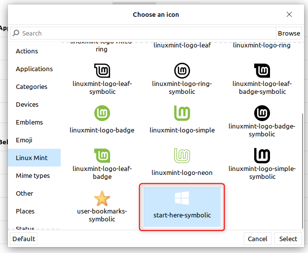 Выберите иконку 