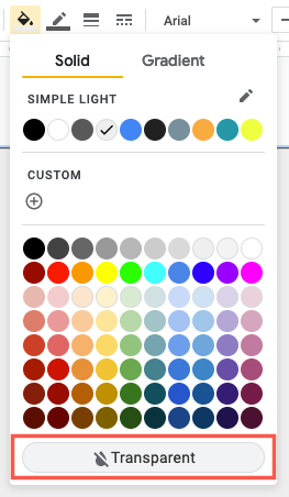 Выбор прозрачного цвета заливки