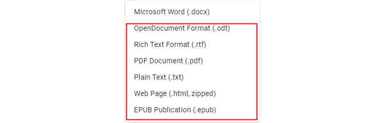 Список форматов для скачивания: PDF, ODT, TXT и другие. 