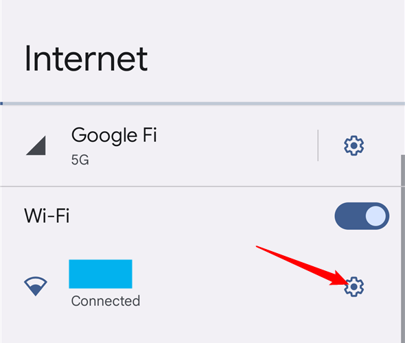 Откройте Интернет‑настройки и нажмите шестерёнку рядом с Wi‑Fi сетью.