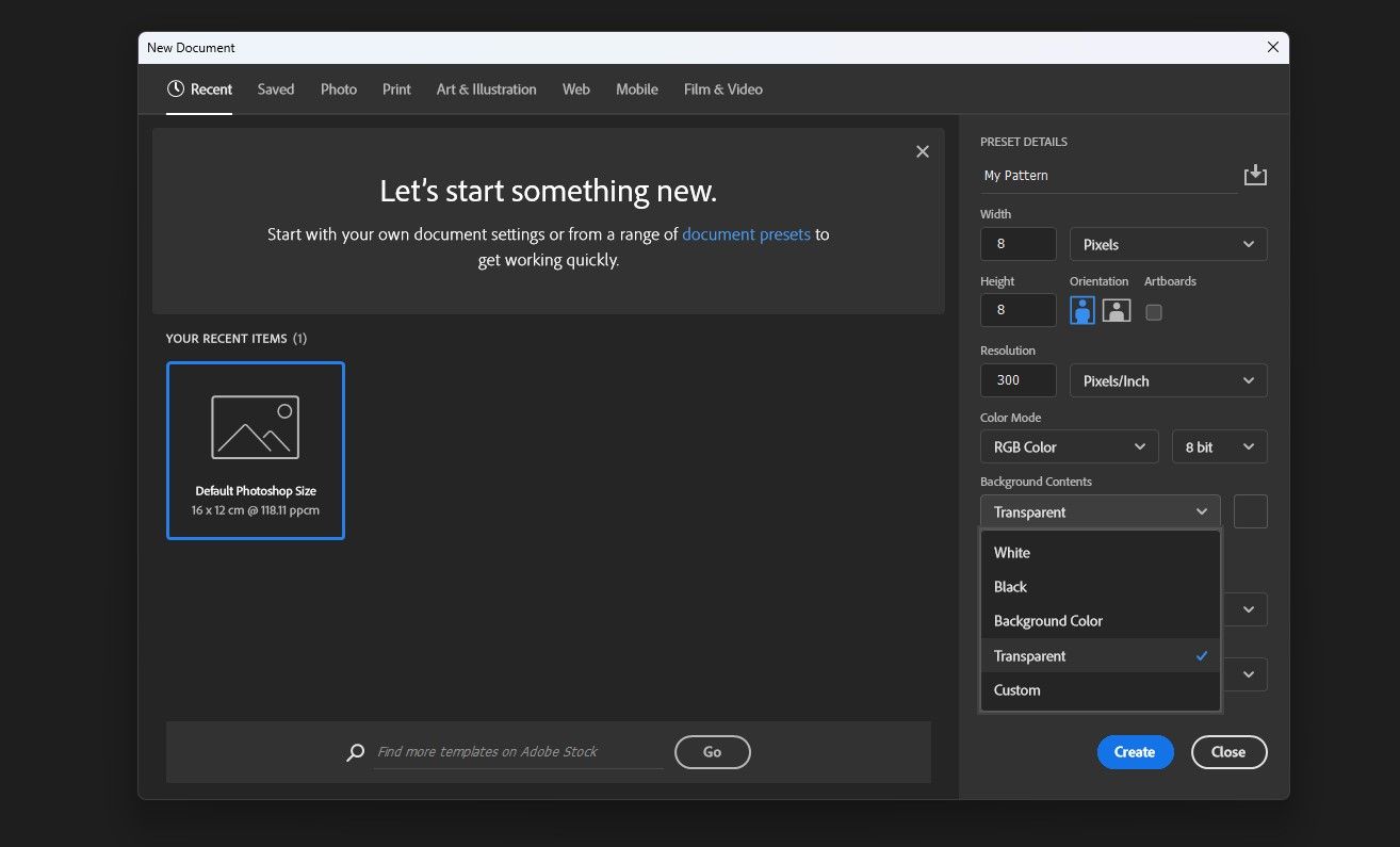 Создание нового документа в Photoshop