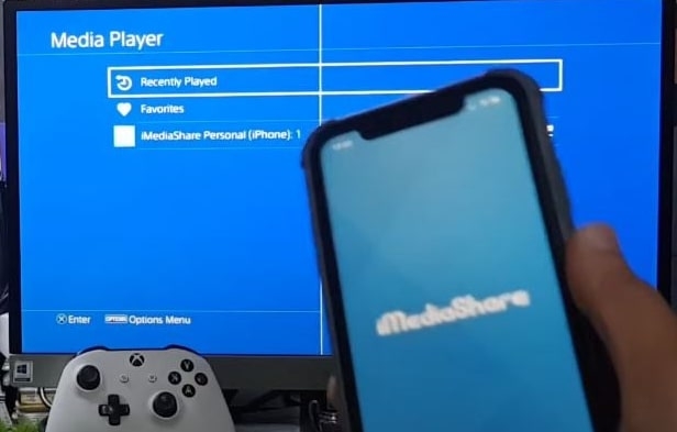 Выбор устройства iMediaShare на PS4 Media Player