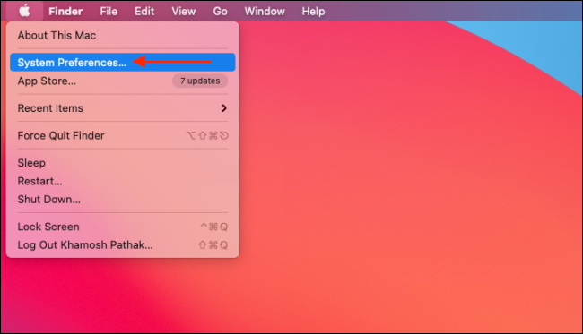 Меню Apple — выбор Системных настроек в Big Sur
